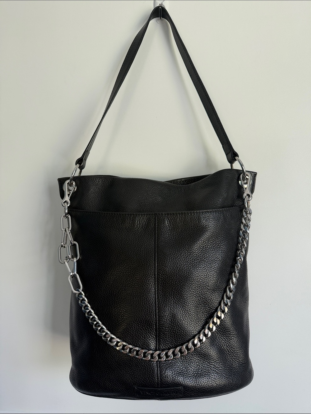 Vince Camuto Black Leather Shoulder Bag with Removable Silver Chain
